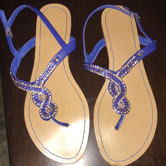 BAMBOO Shoes - BAMBOO Royal Blue Sandals with Bling